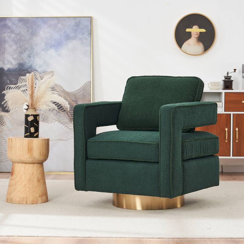 Ouyessir Modern Upholstered Swivel Accent Chair with Hollow-back & Golden Base - Green