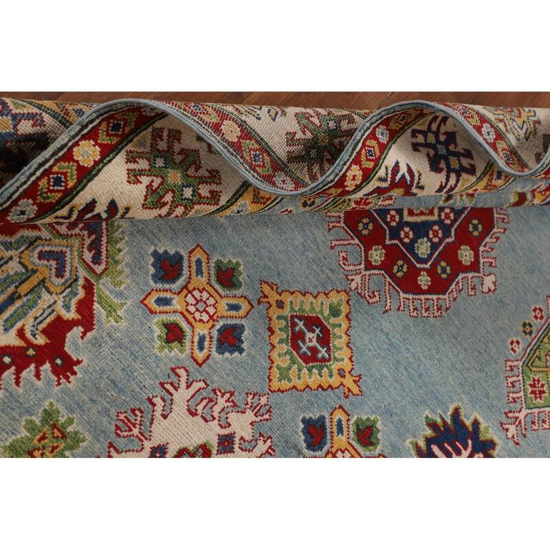 Light Blue Kazak Area Rug Handmade Traditional Wool Carpet - 5'1" x 6'11"