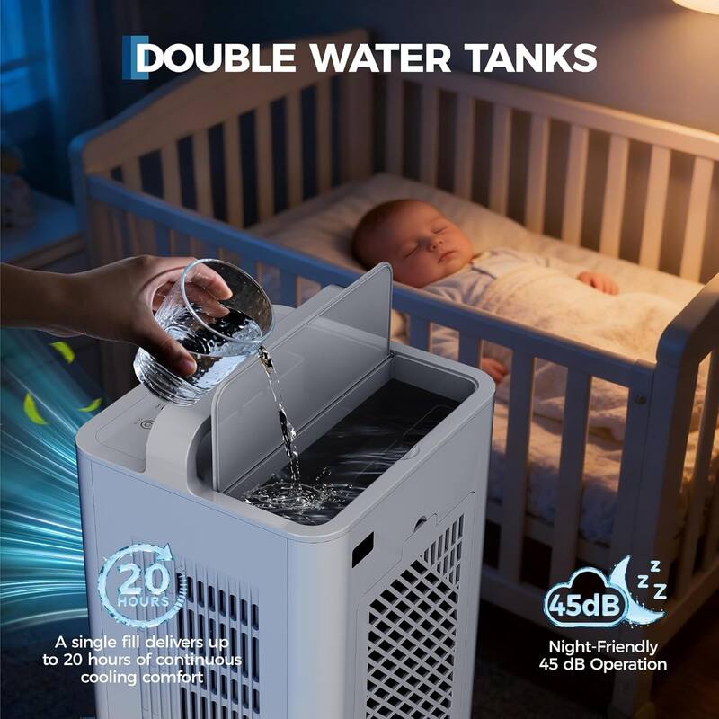 2.6Gal Portable Cooling Fan, Evaporative Air Cooler with Touch Screen, Remote for Bedroom, Home, Office