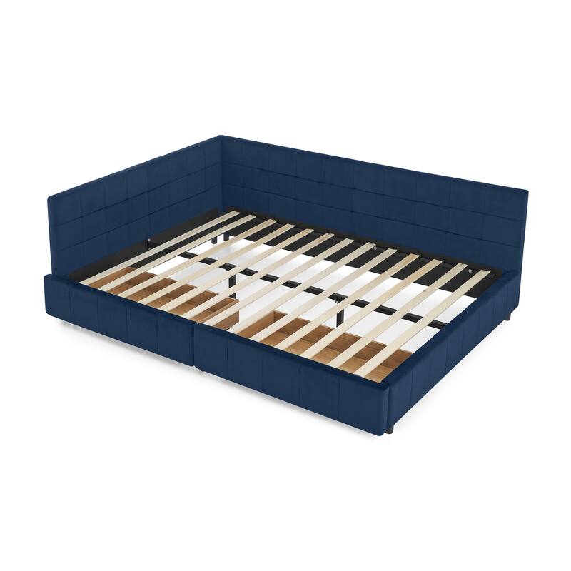 Roomfitters Queen Upholstered Storage Sofa Bed Frame with Backrest and Armrests, Velvet Platform Bed