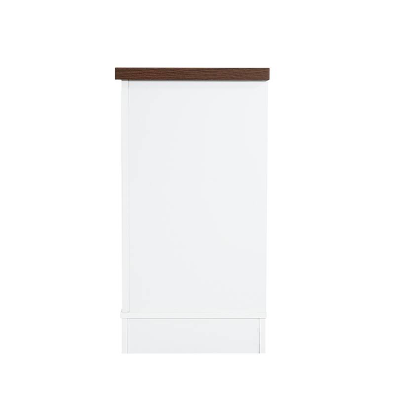 Modern TV Stand, Multi-Functional TV Stand with 3 Drawer, Glass Doors and 3 Adjustable Shelves, for Living Rooms, White