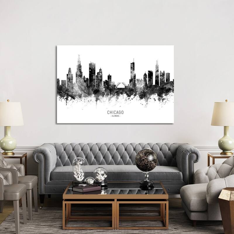iCanvas "Chicago Illinois Skyline Black And White" by Michael Tompsett Canvas Print