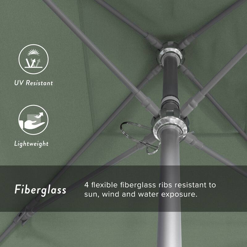 California Umbrella 6' Sq. Aluminum Frame, Fiberglass Rib Patio Umbrella, Push Open, Anodized Sliver Finish, Sunbrella Fabric