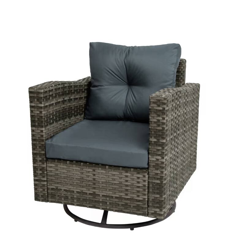 Outdoor Rattan Conversation Swivel Chair Set of 3 with Table