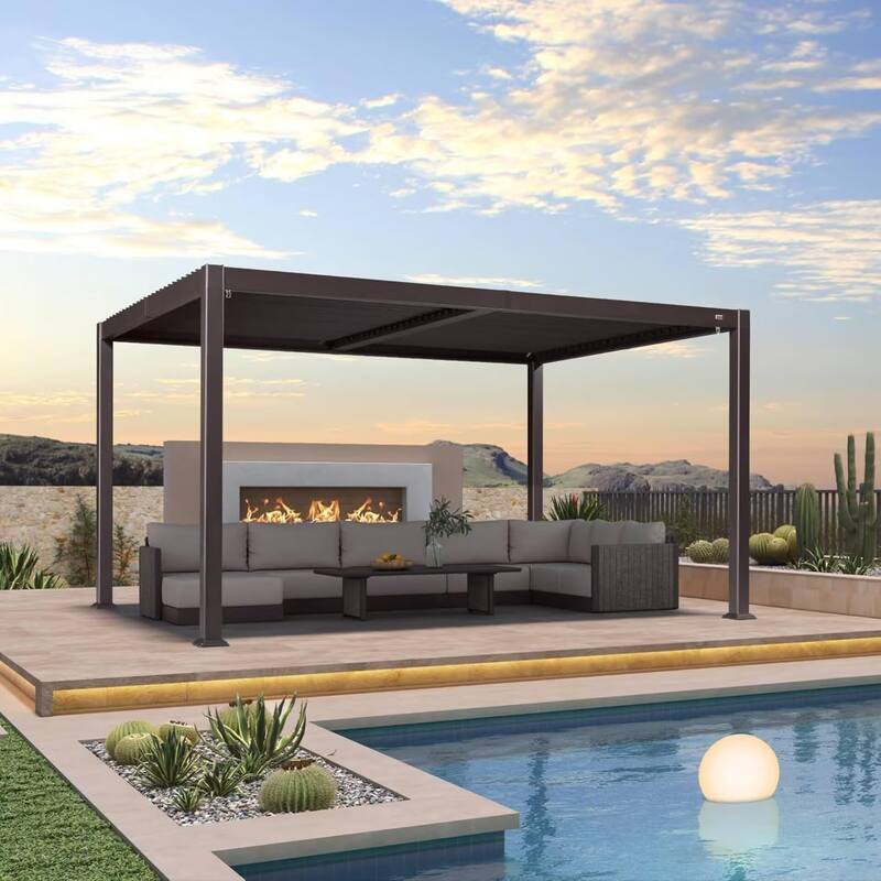 PURPLE LEAF Bronze Louvered Pergola Sun Shade Shelter with Adjustable Metal Roof for Patio Hardtop Pergola