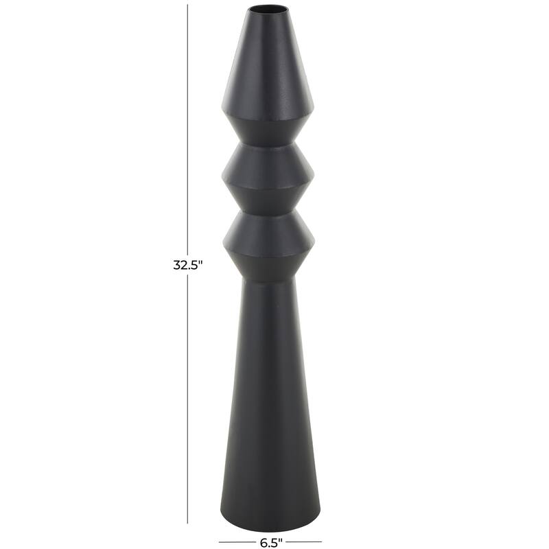 Black Metal Art Deco Fluted Decorative Vase