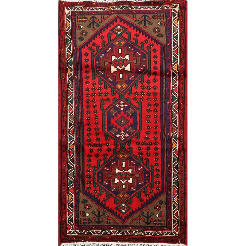 Geometric Hamedan Persian Home Decor Area Rug Hand-knotted Wool Carpet - 2'11" x 5'0"