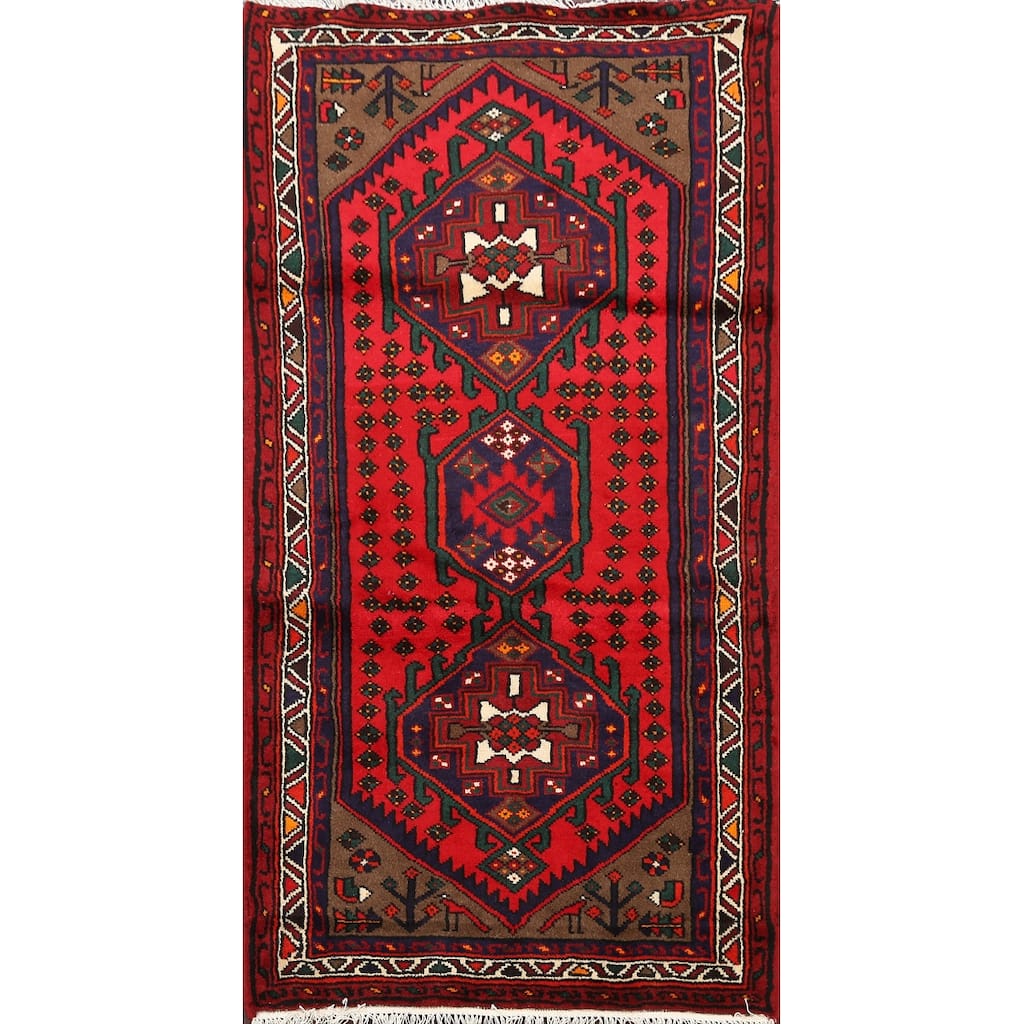 Geometric Hamedan Persian Home Decor Area Rug Hand-knotted Wool Carpet - 2'11" x 5'0"