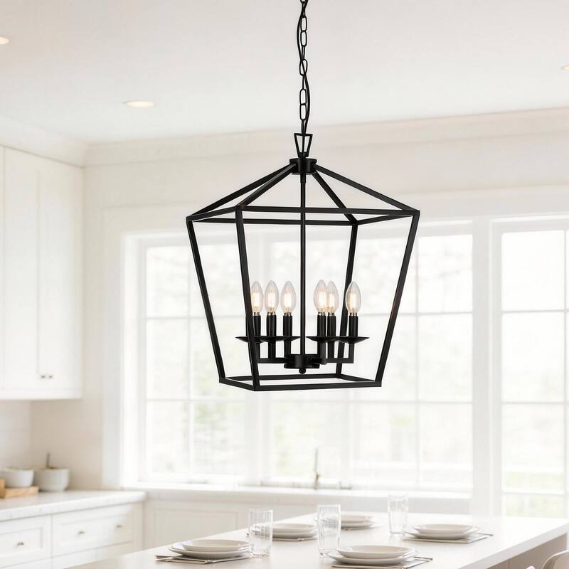 6 - Matte Black/ Gold Light Pendant - 16"x16"x24" - Black