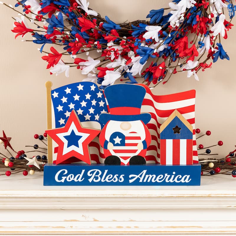 Glitzhome 11.75"L Patriotic/ Americana Wooden Block Table Decor
