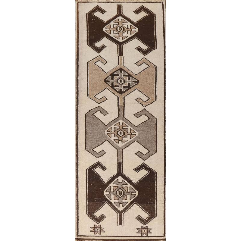 Anatolian Tribal Oriental Runner Rug Handmade Wool Carpet - 3'7"x 11'7"