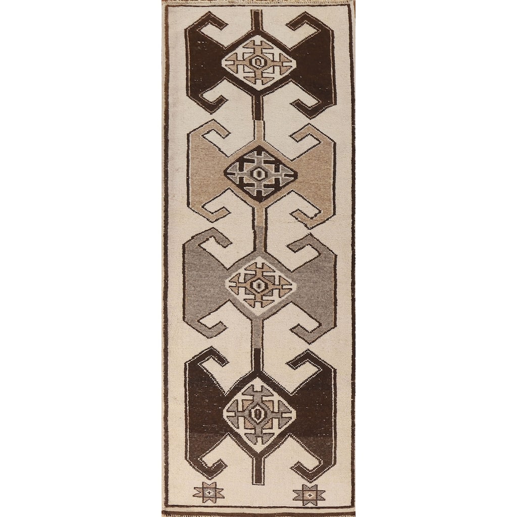 Anatolian Tribal Oriental Runner Rug Handmade Wool Carpet - 3'7"x 11'7"