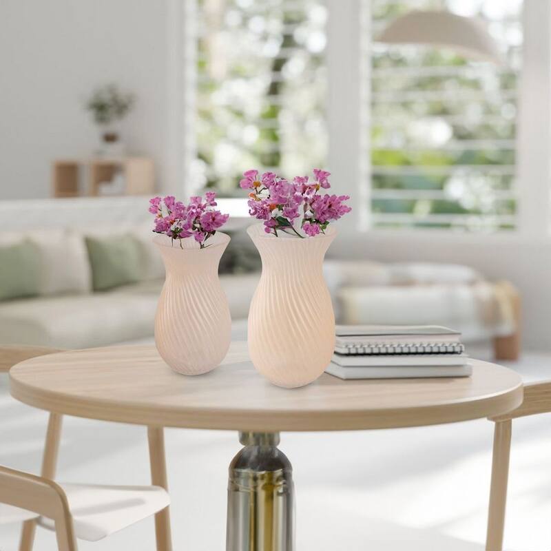 Frosted Glass Tulip Table Vases, Set of 2 with Swirl Pattern Design