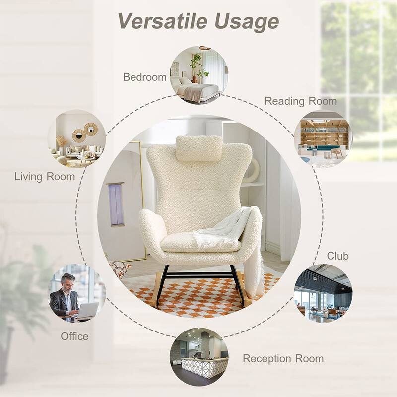 Teddy Upholstered Rocking Chair with Padded Seat, Backrest & Armrests - 26.38 "W* 34.25"D *36.22 "H