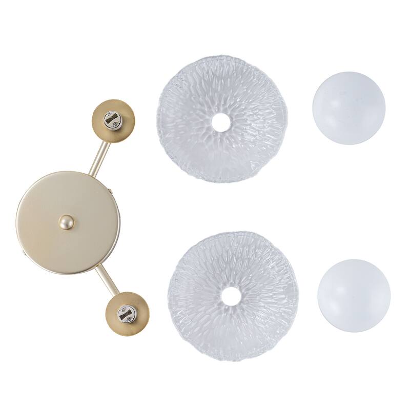 Gold Lotus Leaf Textured Glass Plate Wall Sconce Moon Globe Lampshade