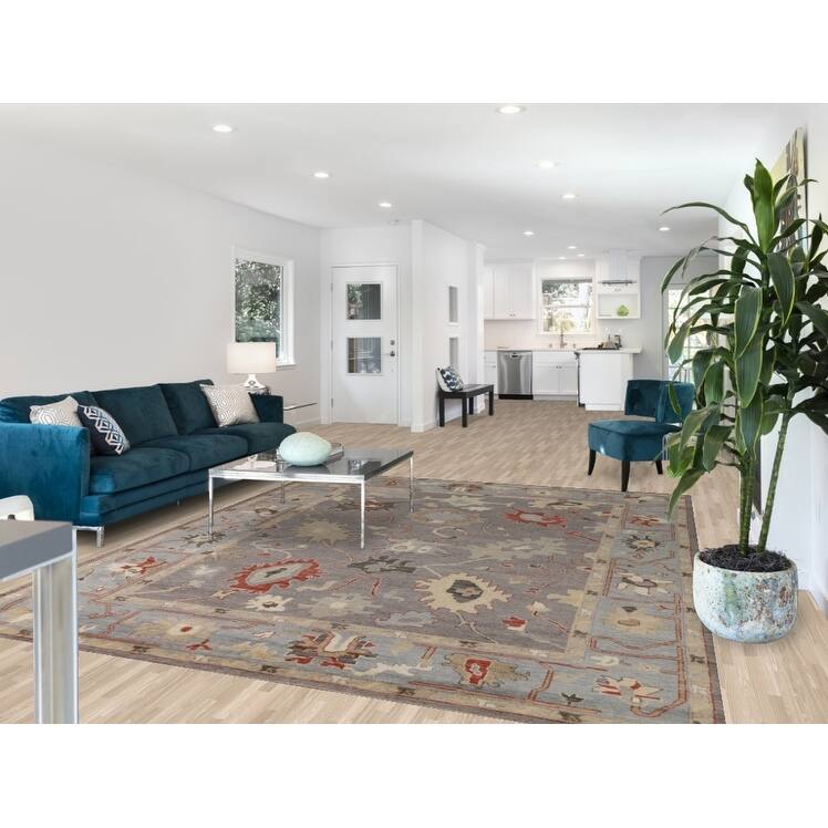Hand Knotted Oriental 100% Wool Carpet Transitional All-Over Greys & Charcoal Oushak Area Rug - 9' 9'' X 8' 1''