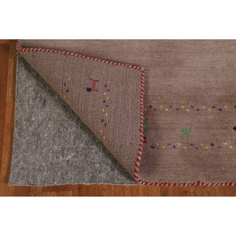 Hand Knotted Oriental 100% Wool Carpet Tribal Tribal Brown Gabbeh Runner Rug - 9' 10'' X 2' 8''