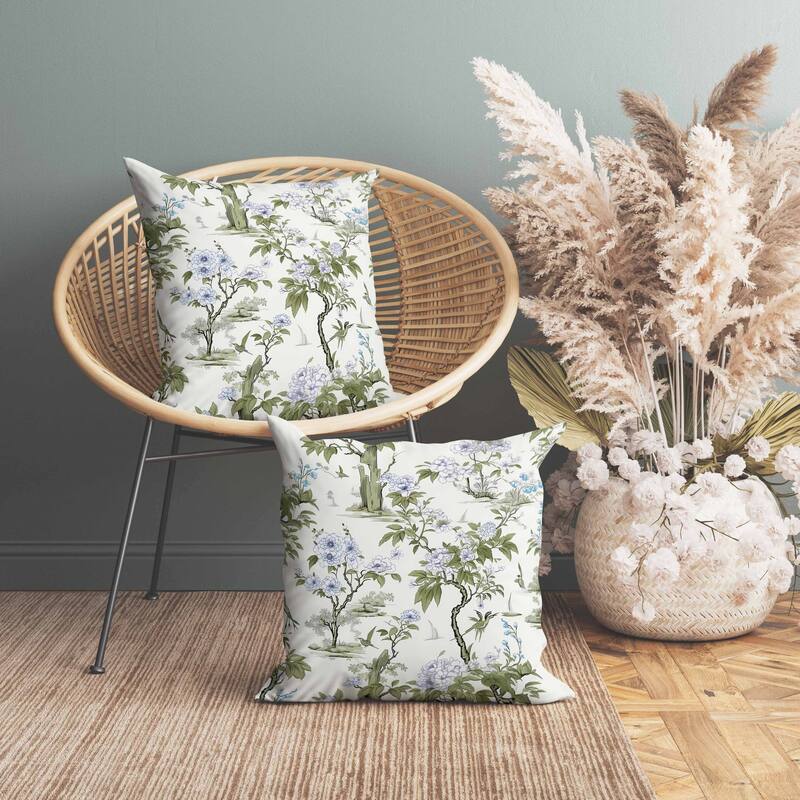 Open Air Orchid Faux Suede Reversible Throw Pillow Green and Blue