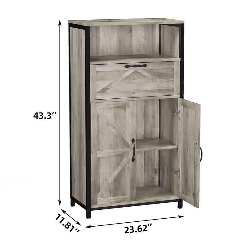 Farmhouse Storage Cabinet with Barn Door and Drawer for Living Room - 11.81"D x 23.62"W x 43.3"H