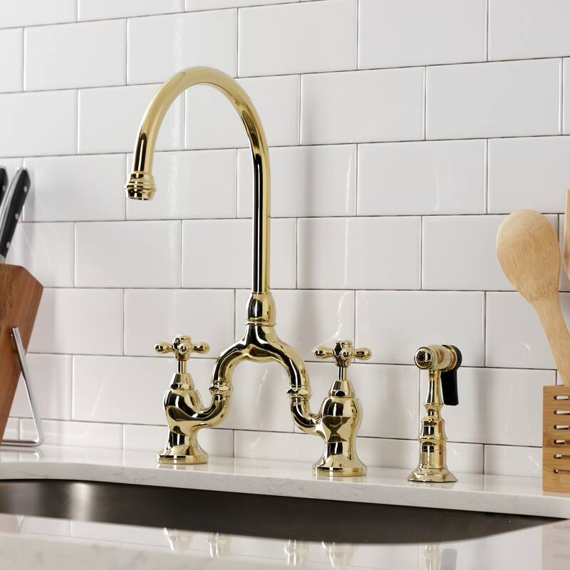 English Country Bridge Kitchen Faucets with Brass Sprayer