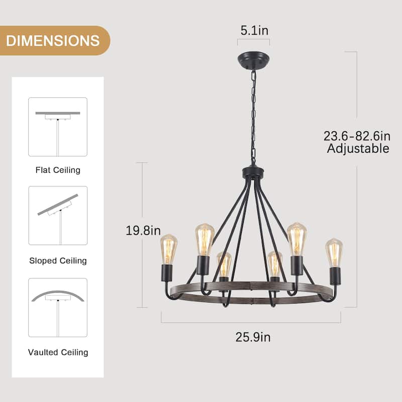 6-Light Candlestick Circle Wagon Wheel Foyer Chandelier Linear Island Chandelier Lighting for Dining Room