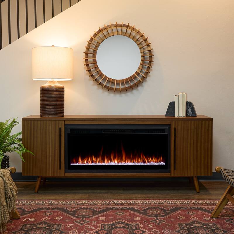 Morris 72" Smart Landscape Electric Fireplace TV Stand by Real Flame - Vintage Black Maple