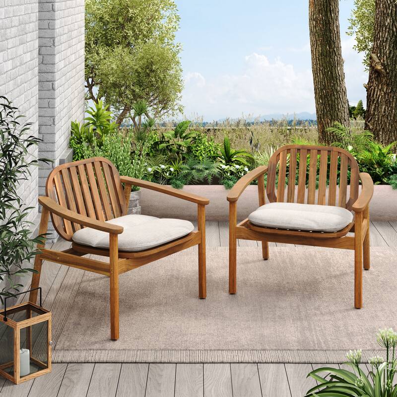 Christopher Knight Home- Alex Outdoor Acacia Wood Club Chair With Cushion(Set of 2)