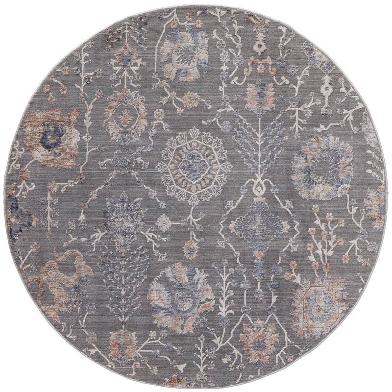 Sybil Transitional Oriental Style Rug, Charcoal/Biscuit Tan