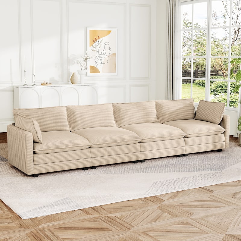 148" Overised 4 Seater Corduroy Clud Couch Modular Sectional Sofa for Living Room