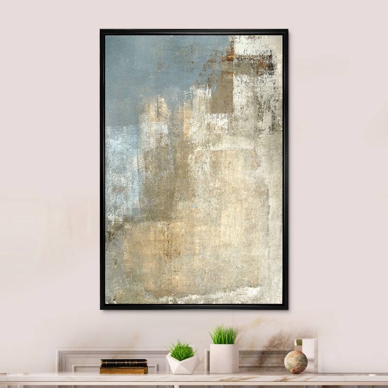 Designart "Grey Meets Brown Abstract Art IV" Modern Framed Canvas Wall Art - 12 in. wide x 20 in. high - Black