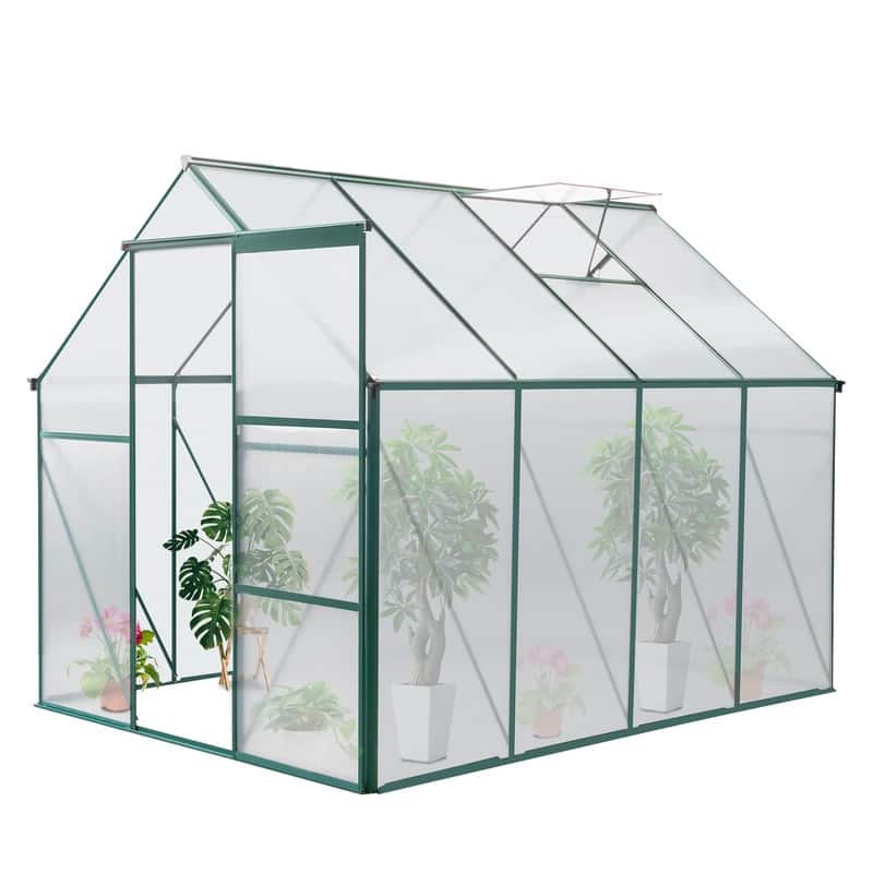 8x6 FT Walk-in Greenhouse With Sliding Door and Vent Window Grey Frame - Green Frame