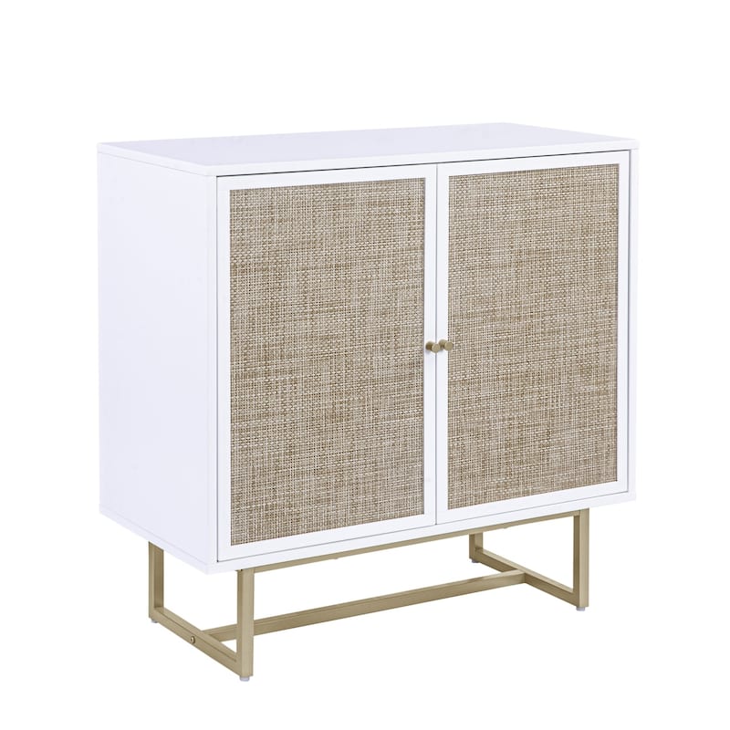 Nathan James Kova Natural Cane Rattan Doors Accent Cabinet with Metal Base and Adjustable Shelf