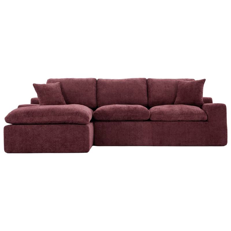 L-Shape Cloud Sectional Sofa with Chaise, Chenille Modular Boneless Upholstered Couche, Full-Compressed Sofa with Side Pockets