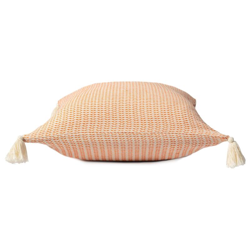 Striped Loomed Cotton Throw Pillow Cover with Tassels - 18" - Orange and Cream