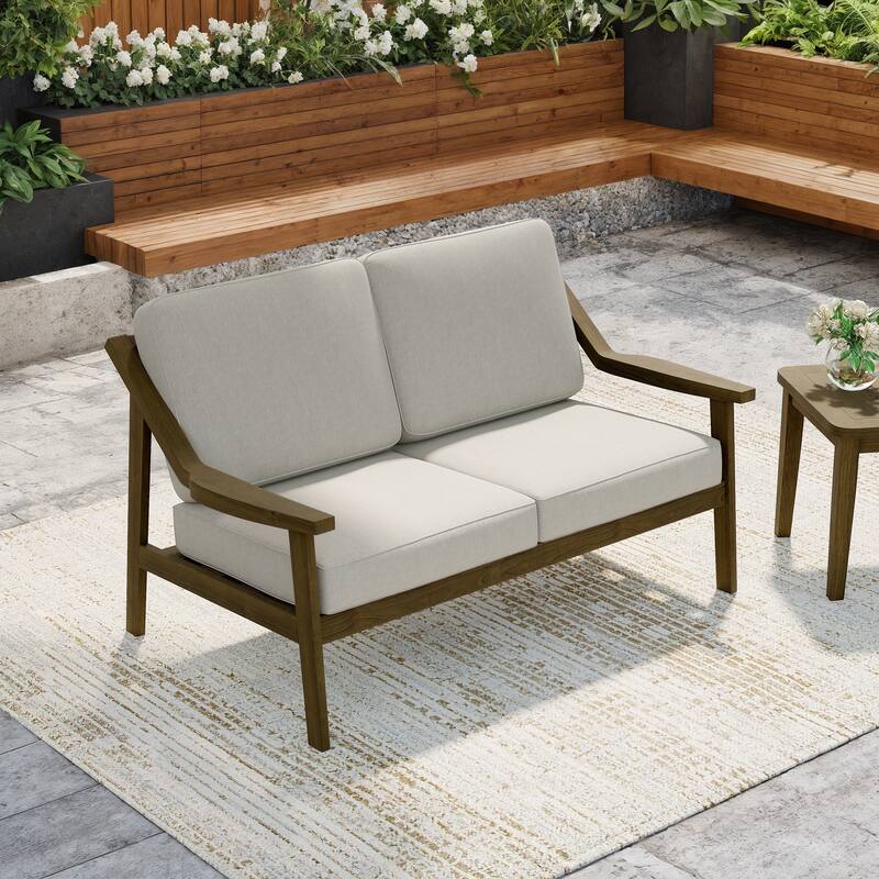Solid Wood Outdoor Arm Chair Loveseat with Cushion