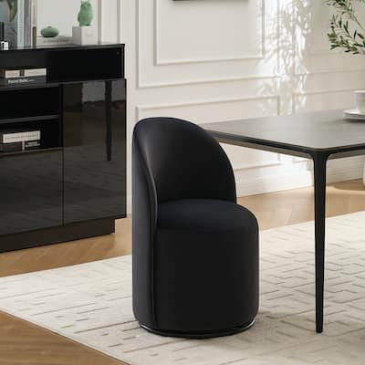 Set Of 1 Upholstered Kitchen & Dining Room Barrel Chair,Modern Round Velvet Dining Chair,360 Degree Swivel Comfy Armless Chair