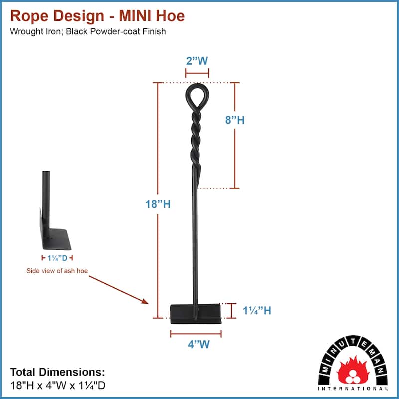 Achla Designs Mini Rope Design Fireplace Hoe Tool, 18 Inch Tall, Black