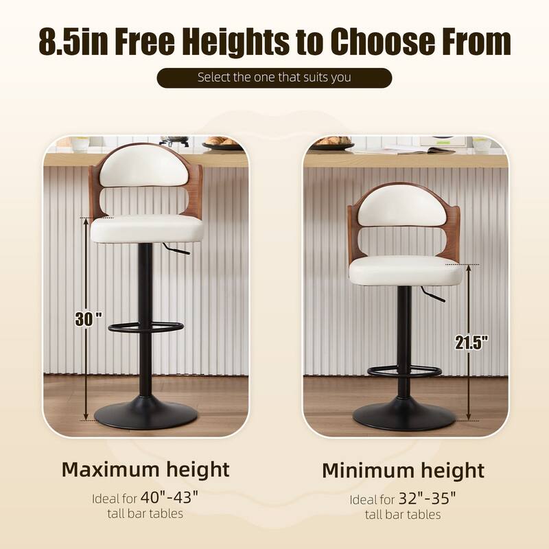 PU Leather Upholstered High-resilience Cushion 360° Swivel Adjustable Height Bar Stools with Footrest(set of 2)