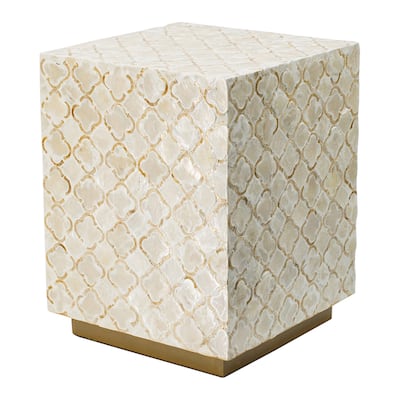 Geometric Ogee Square Capiz Stool - 17.75" - Cream and Gold