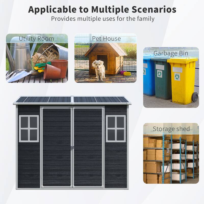 8 ft x 4 ft Outdoor Storage Shed with Two-Window and Double-Door, Plastic Shed with Floor for Gargen,Patio,Yard,Lawn