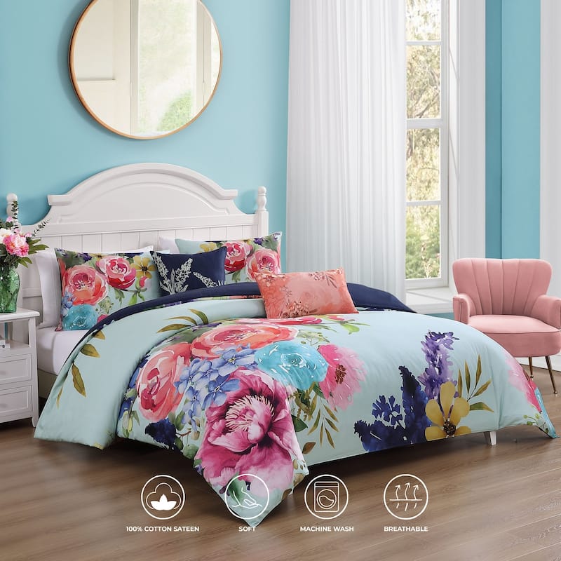Bebejan Aqua Fiesta 100% Cotton Sateen 5 Piece Reversible Comforter Set