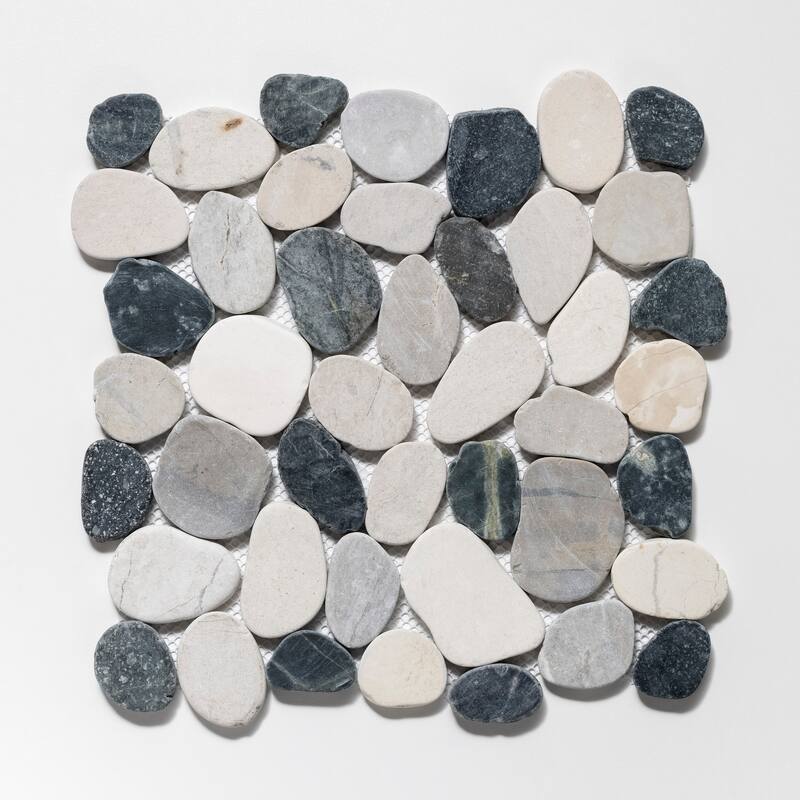 Sliced Pebble 11 in. x 11 in. Mesh-Mounted Mosaic Wall and Floor Tile - Grey, Black & White Natural - 11 in. x 11 in.