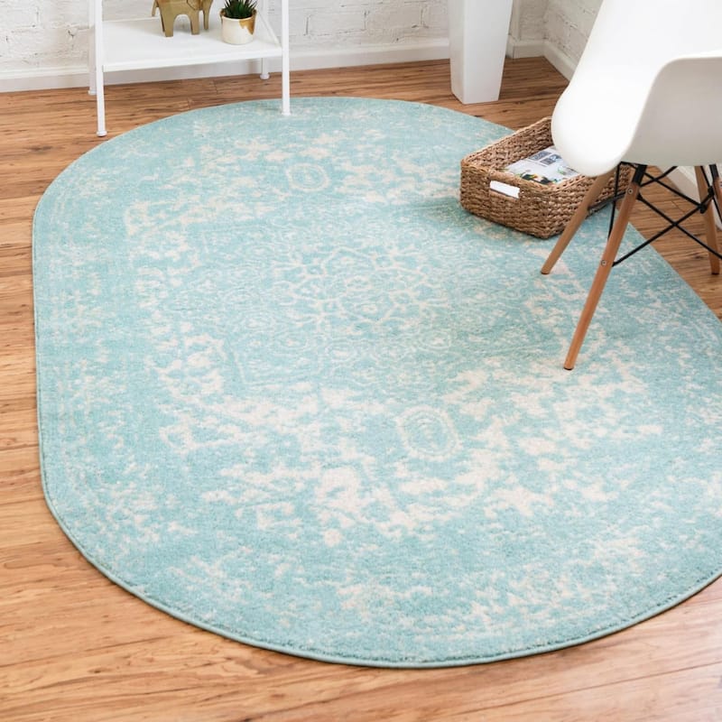 Traditional Brenda Collection Area Rug - Aqua - 3'3"x5'3" Oval