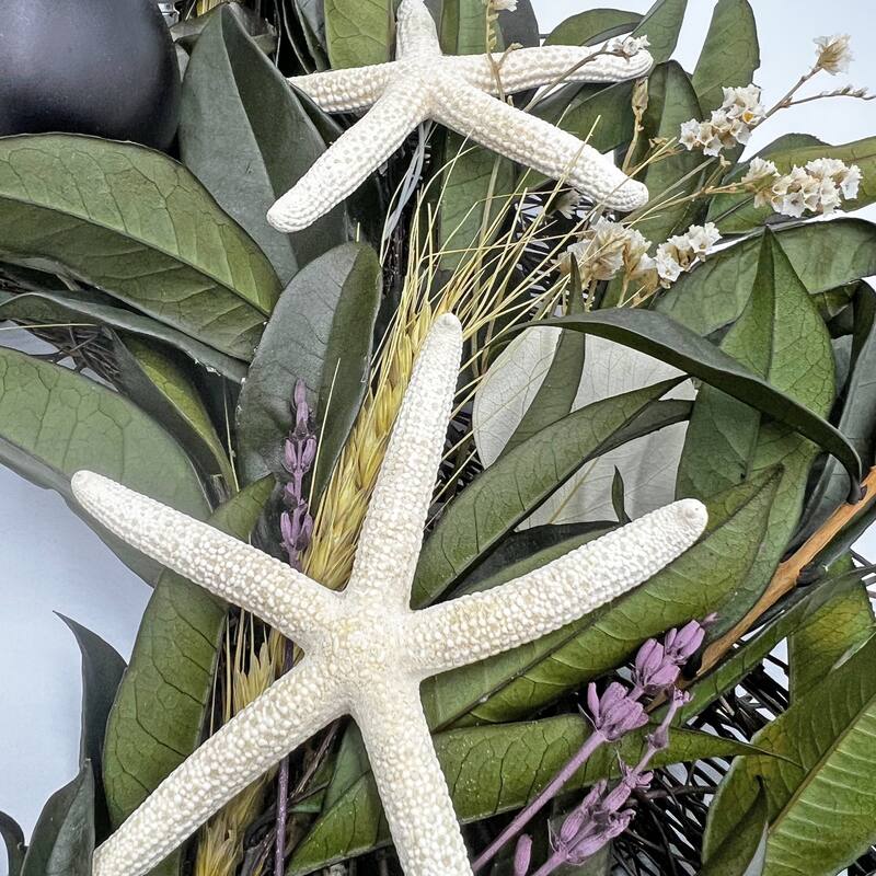 20" Coastal Holiday Preserved Floral & Starfish Mixed Wreath