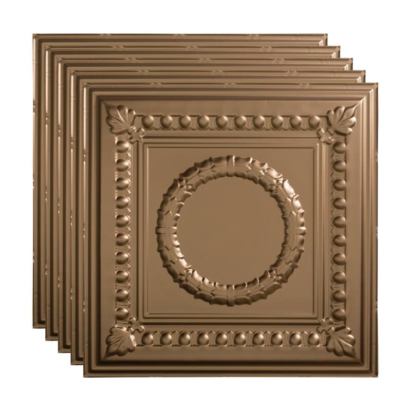 FASÄDE Rosette Decorative Vinyl 2ft x 2ft Lay in Ceiling Panel in Argent Bronze (5 Pack) - 5 Pack - Argent Bronze