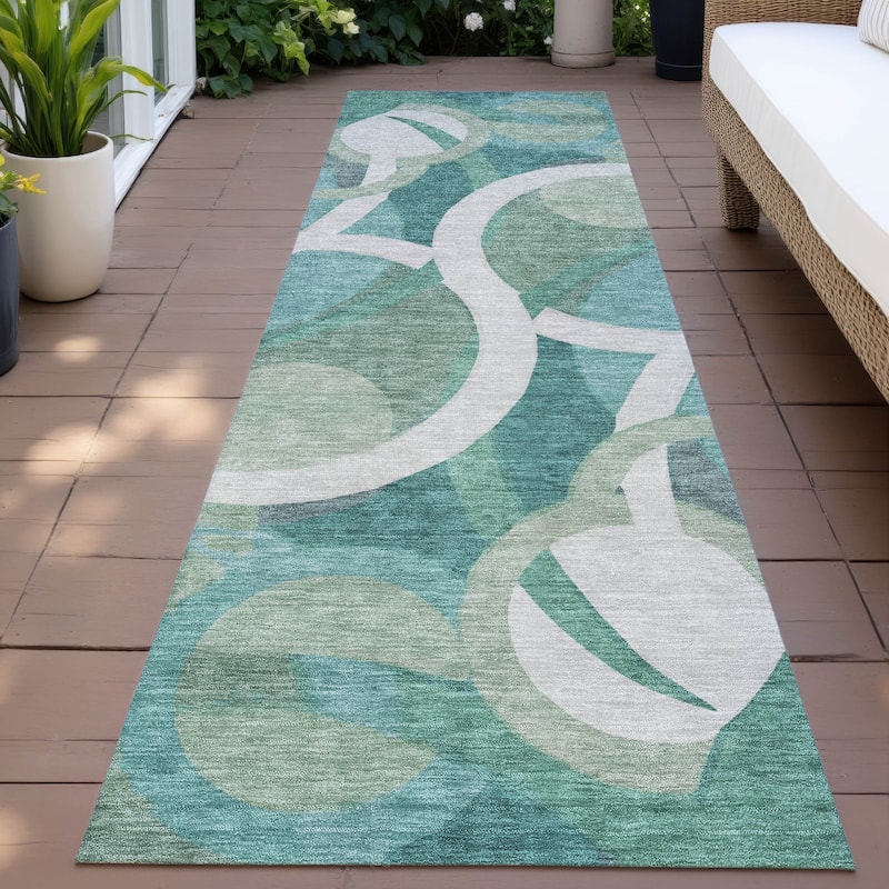 Machine Washable Indoor/Outdoor Contemoorary Deco Chantille Rug - Teal - 2'3" x 7'6"