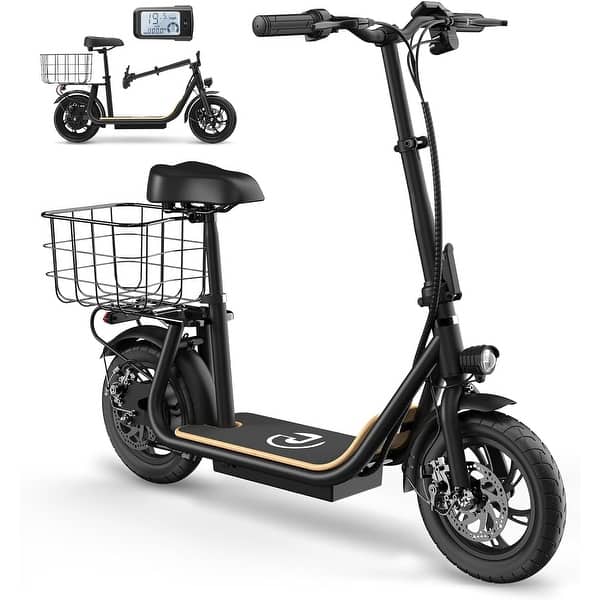 slide 2 of 10, Foldable Electric Scooter with Seat and Basket for Adults Black