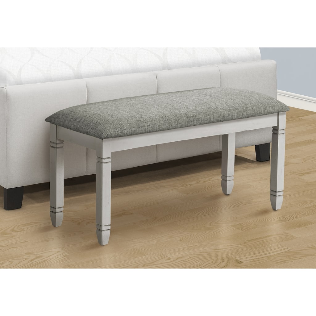 Bench, 41" Rectangular, Kitchen, Dining Room, Entryway, Bedroom, Upholstered, Wood, Grey Solid Wood, Grey Fabric