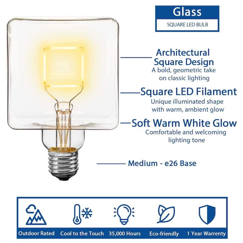 1 Pack LED Square Outdoor Patio Edison Replacement Bulbs, E26 Base