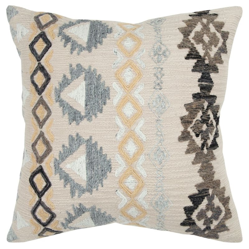 Rizzy Home Ivory, Beige, Grey, and Brown Geometric Throw Pillow